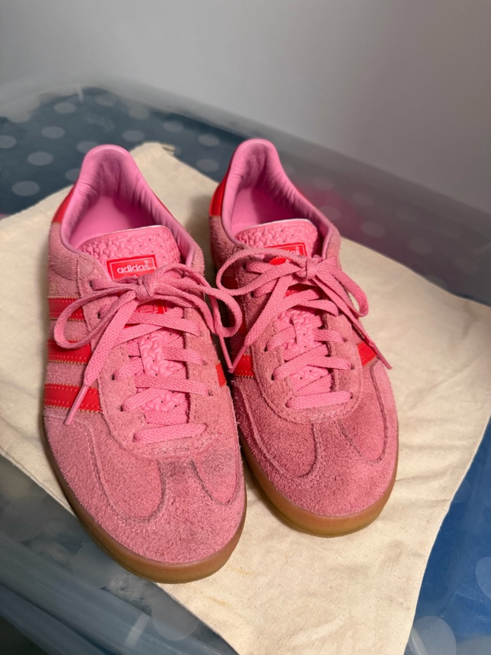 adidas Pink Suede Sneakers with Red Stripes